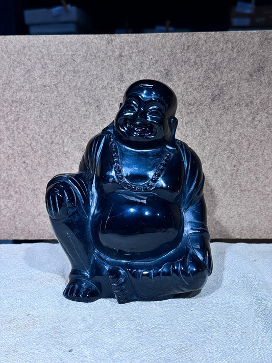 Obsidian Happy Buddha Carving