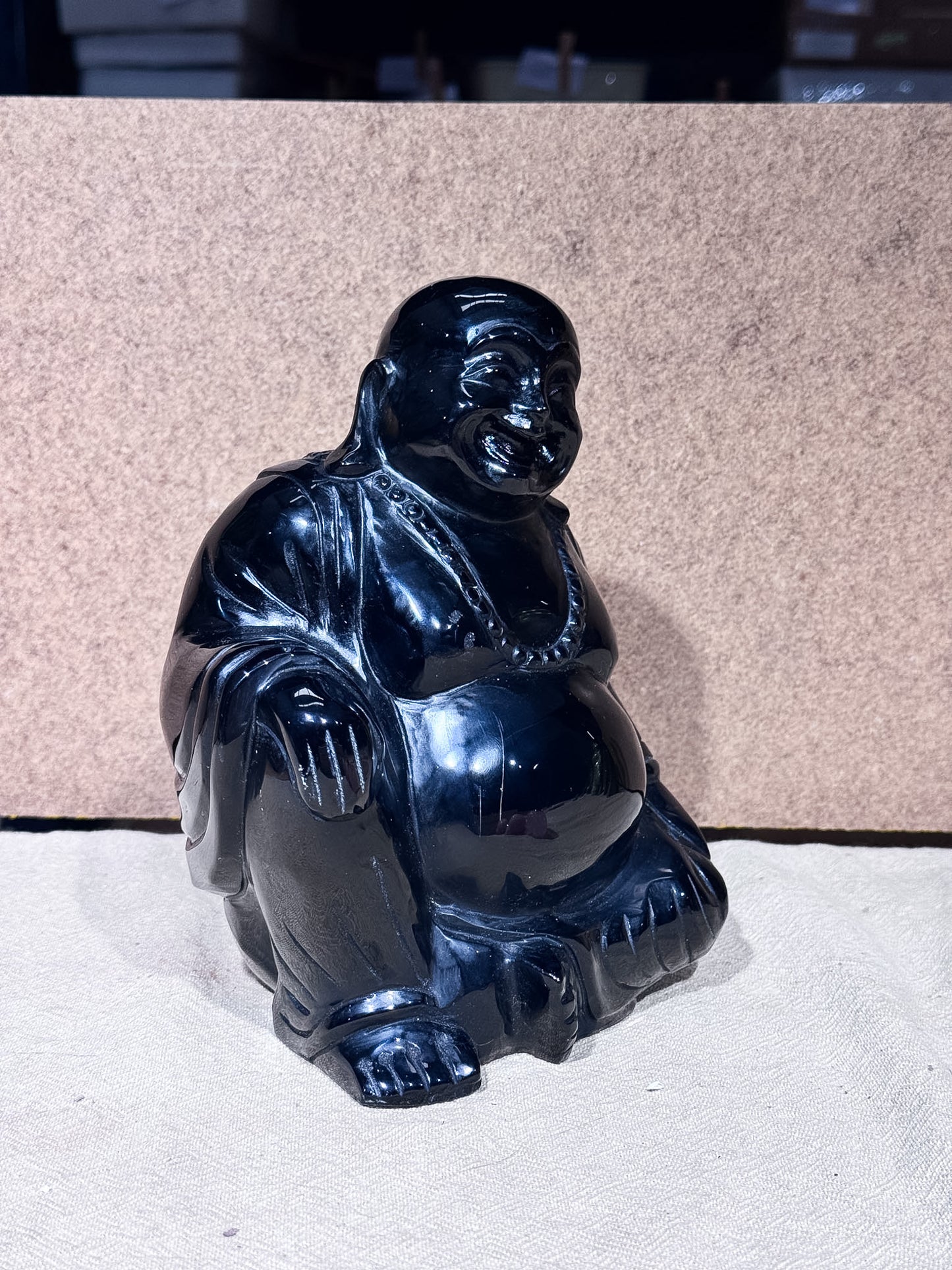 Obsidian Happy Buddha Carving