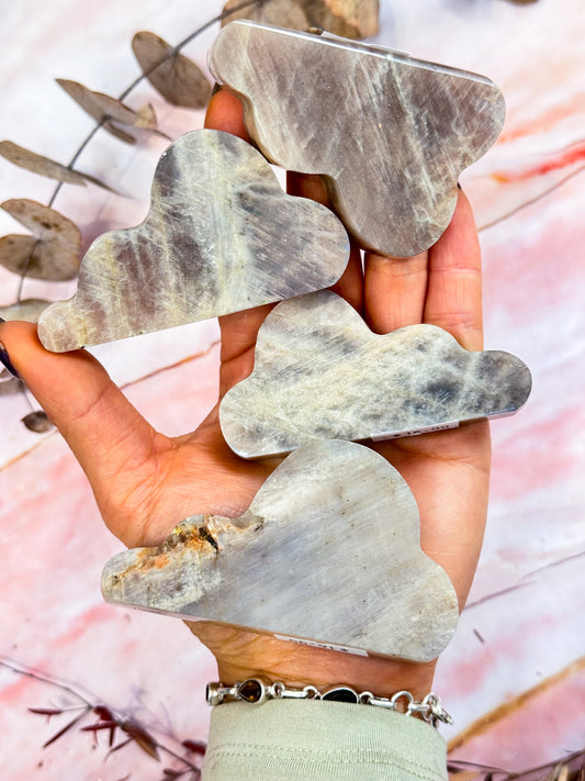 Moonstone with Sunstone Cloud Carvings
