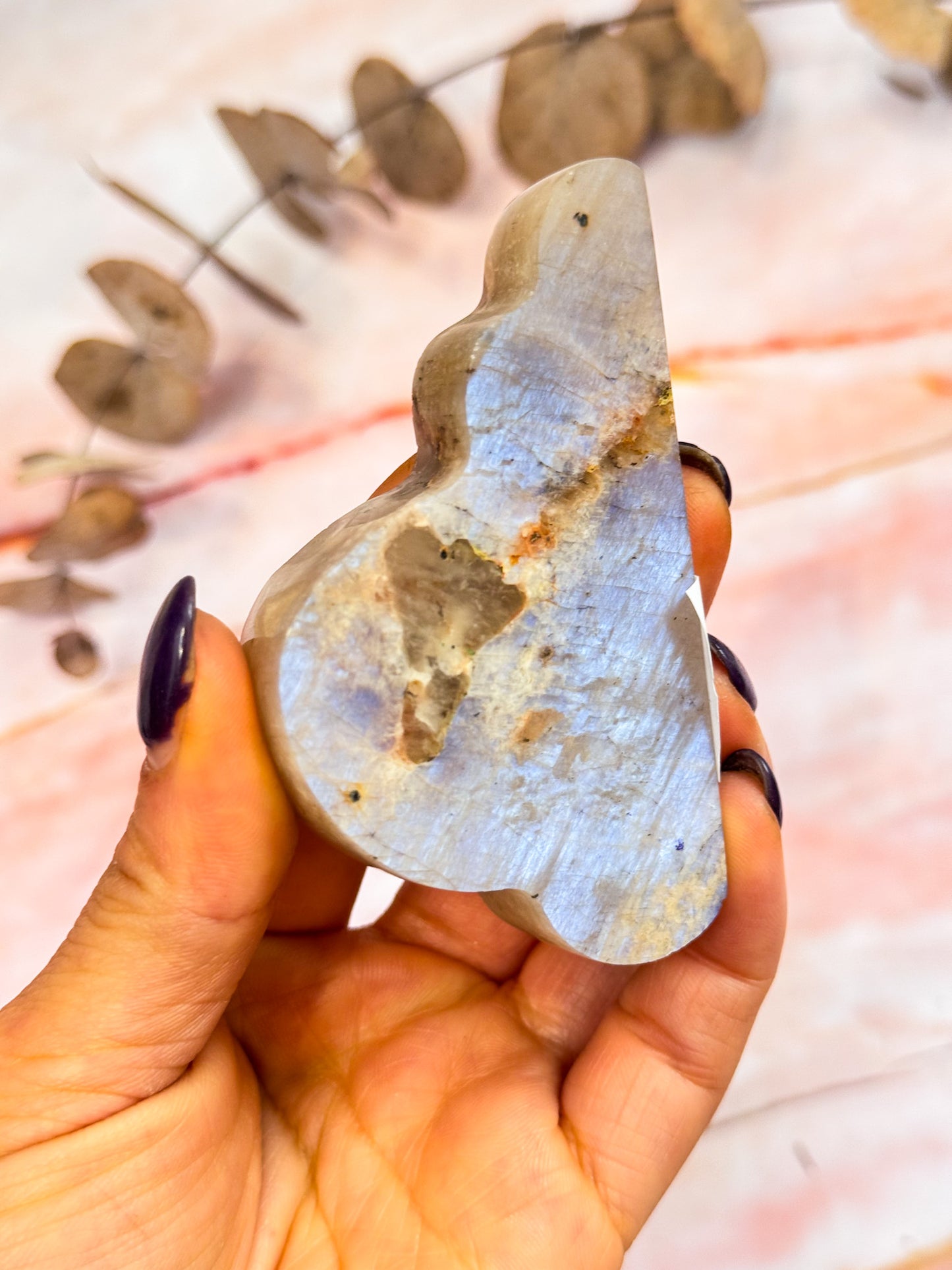 Moonstone with Sunstone Cloud Carvings