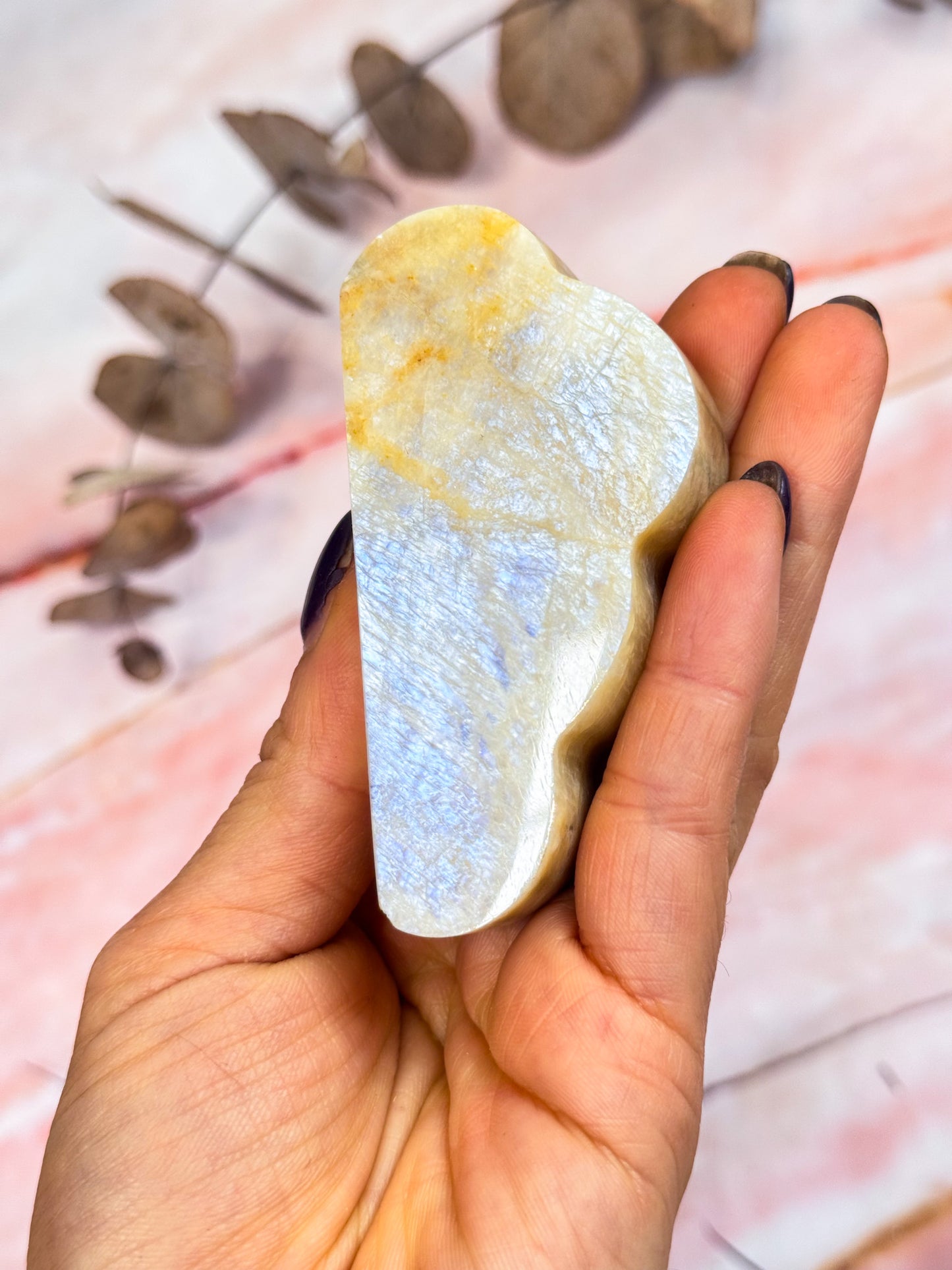 Moonstone with Sunstone Cloud Carvings