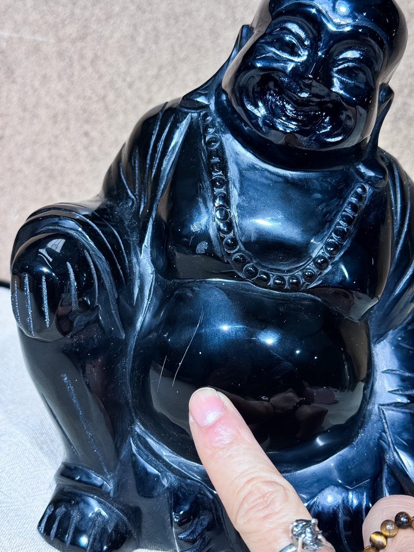 Obsidian Happy Buddha Carving