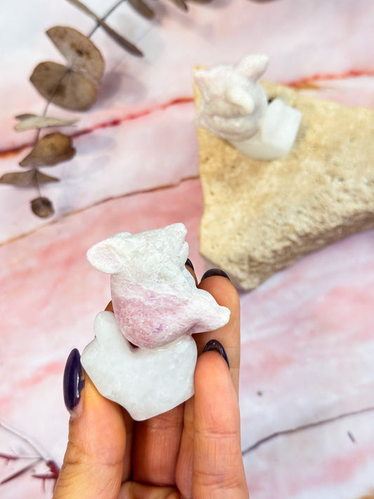 Pink Opal Toilet Pig Carvings