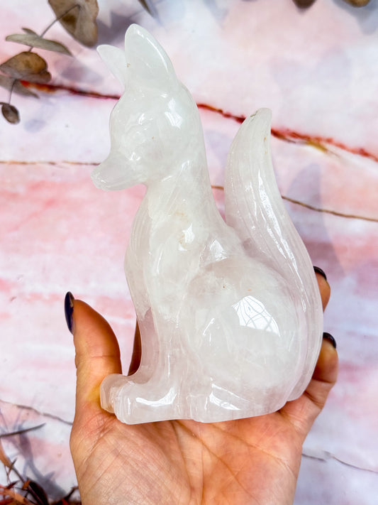 Rose Quartz Fox Carving