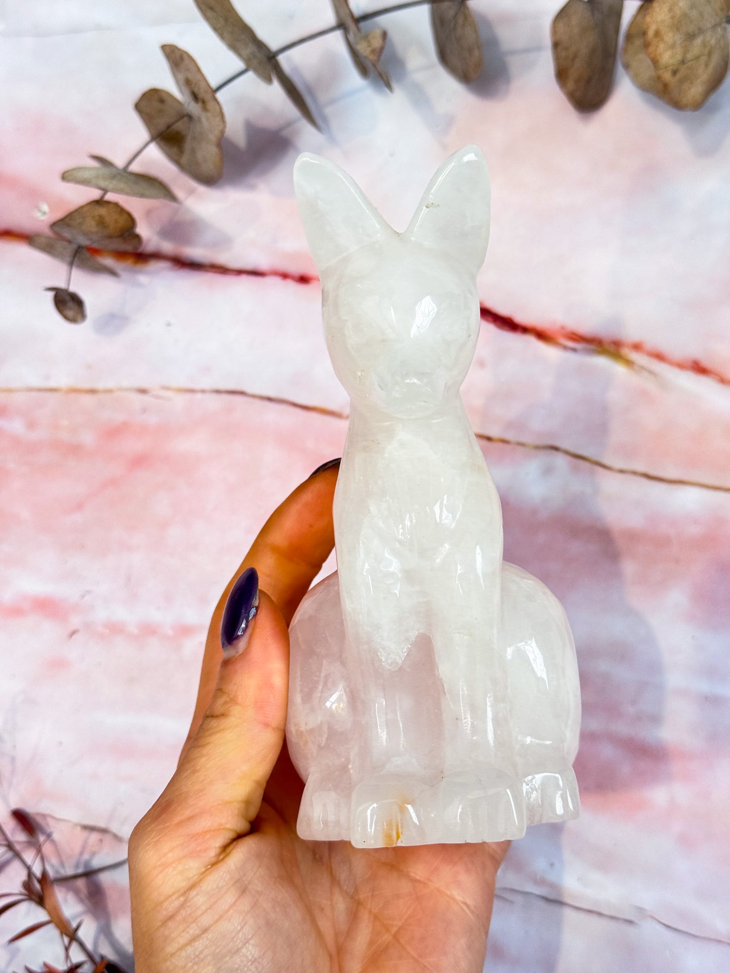 Rose Quartz Fox Carving