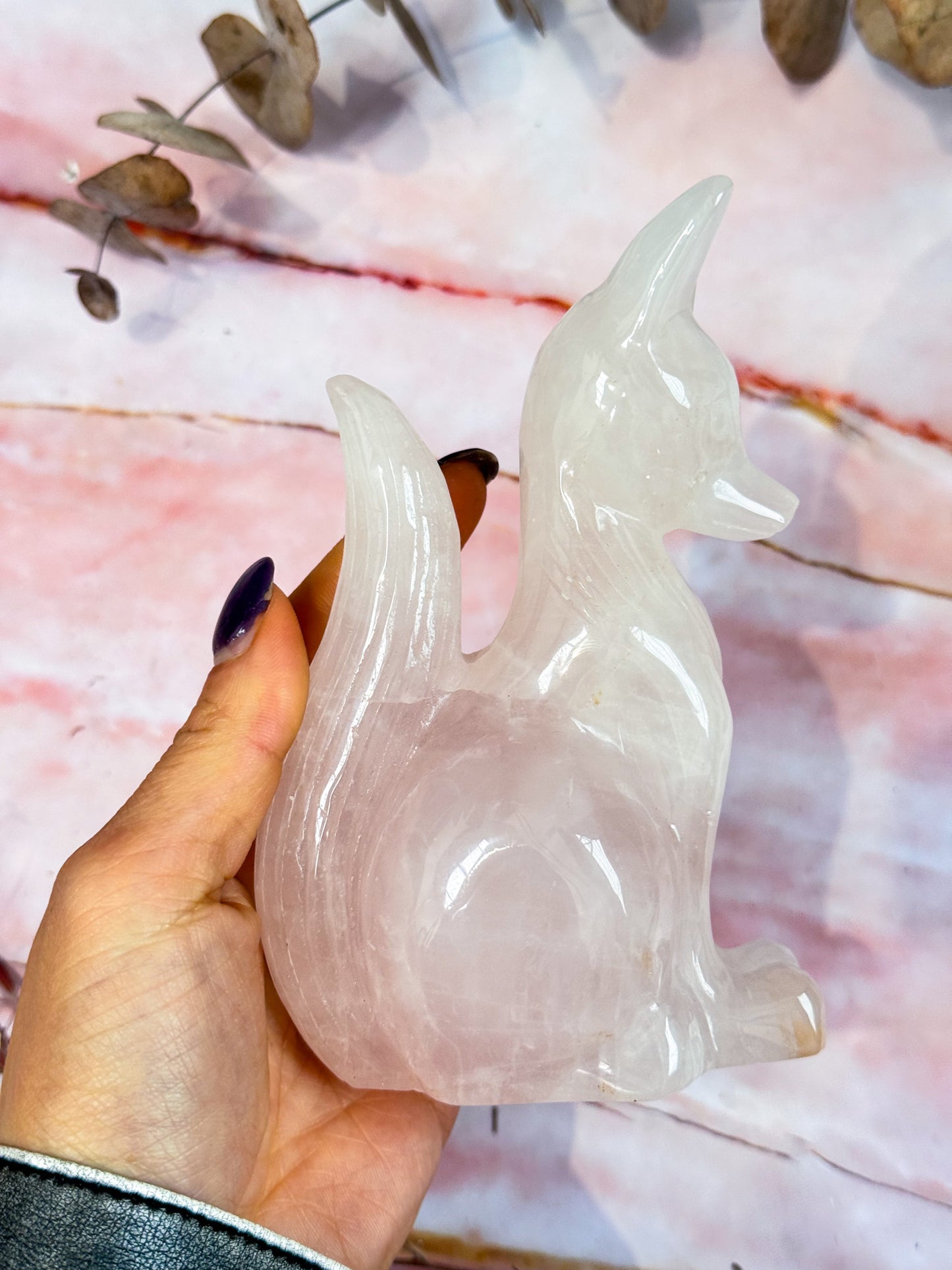 Rose Quartz Fox Carving