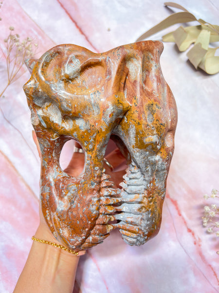 T-Rex Brecciated Jasper Skull Carving #1