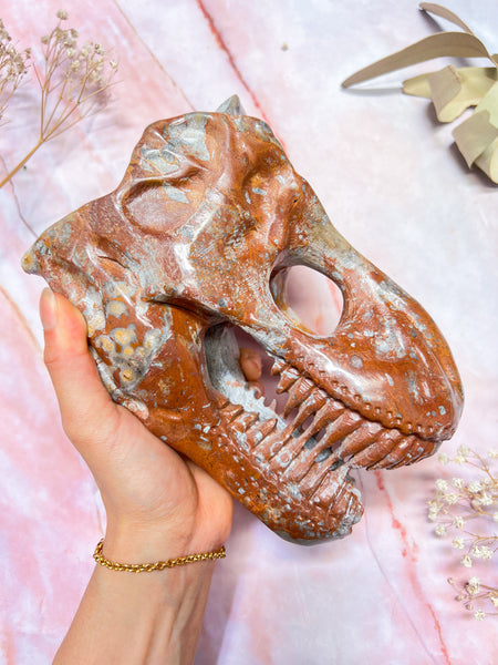 T-Rex Brecciated Jasper Skull Carving #1