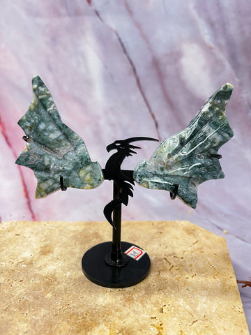 Moss Agate Dragon Wing Pair