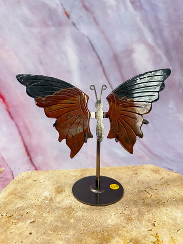 Red and Black Jasper Butterfly Wing Pair