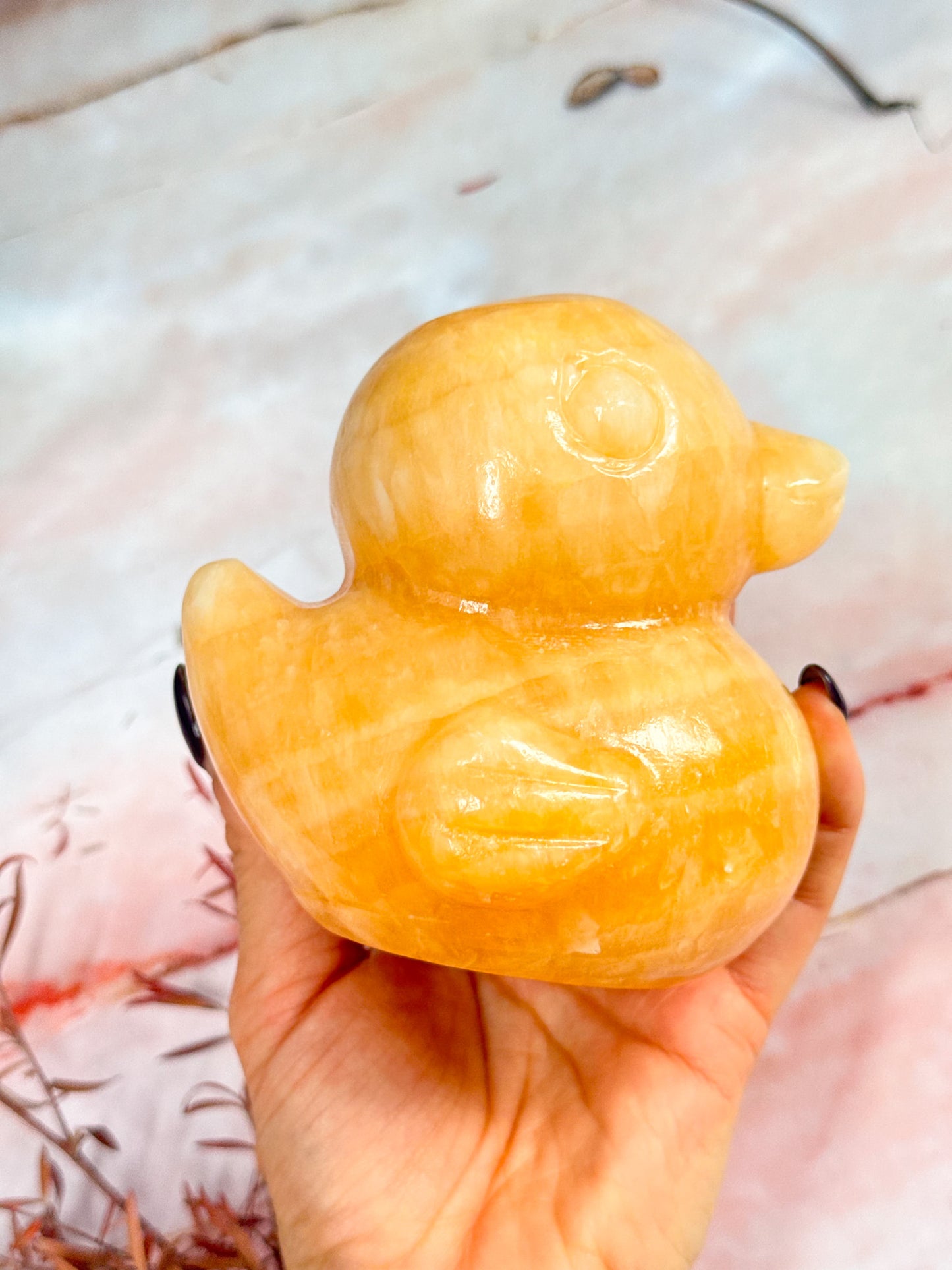 Yellow Calcite Duck Carving