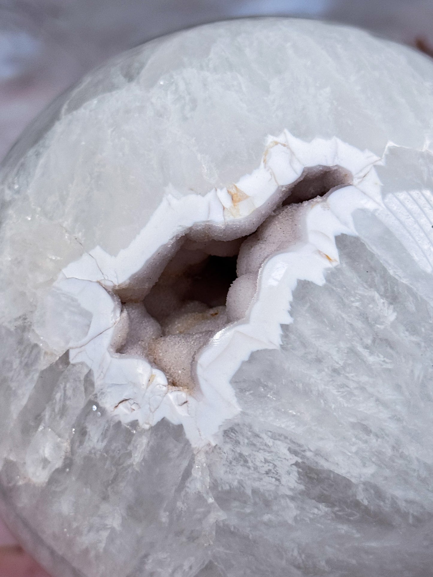 White Quartz and Agate Geode Sphere