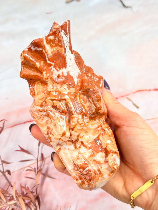 Amber Calcite Dragon Carving