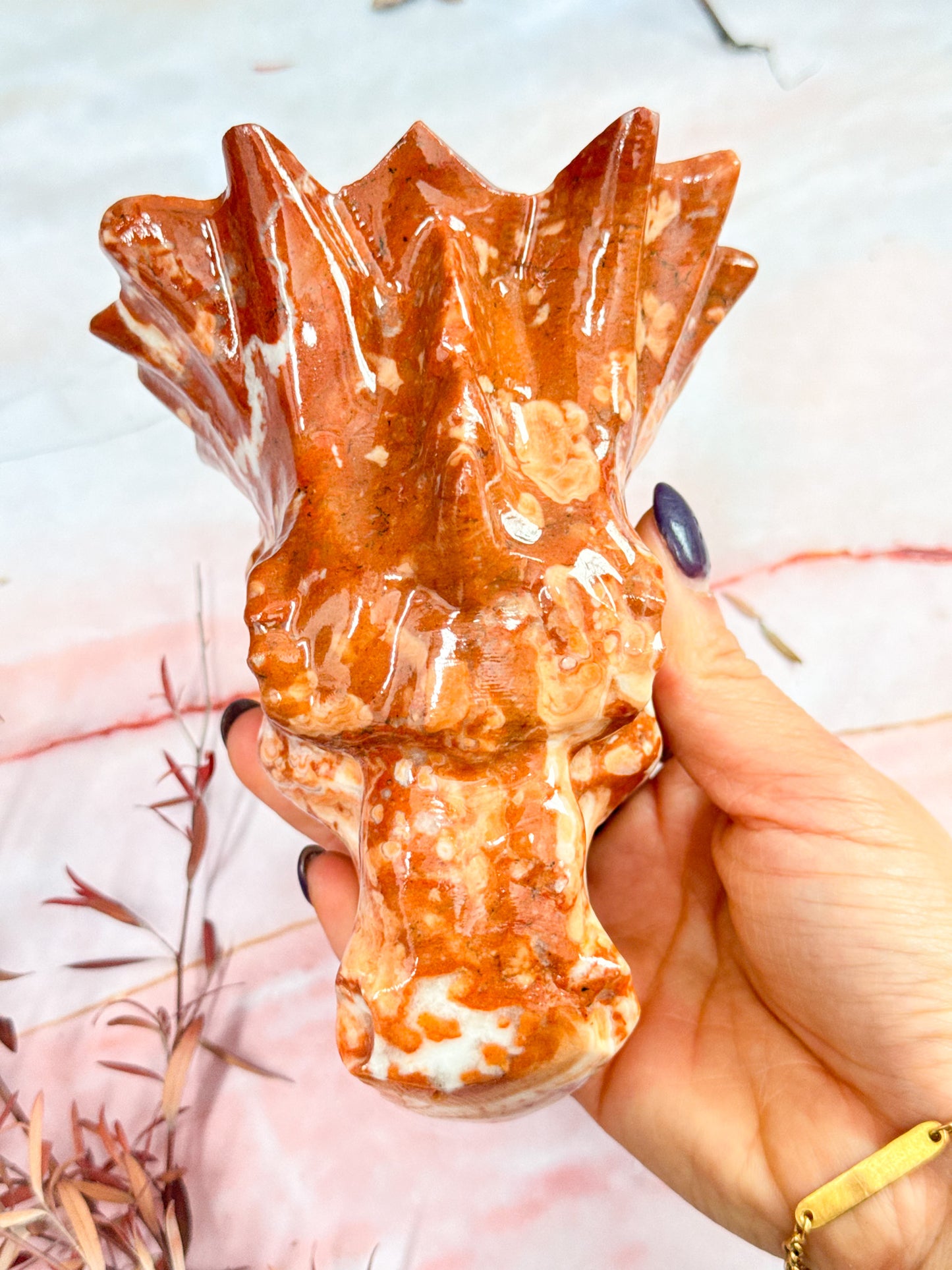 Amber Calcite Dragon Carving
