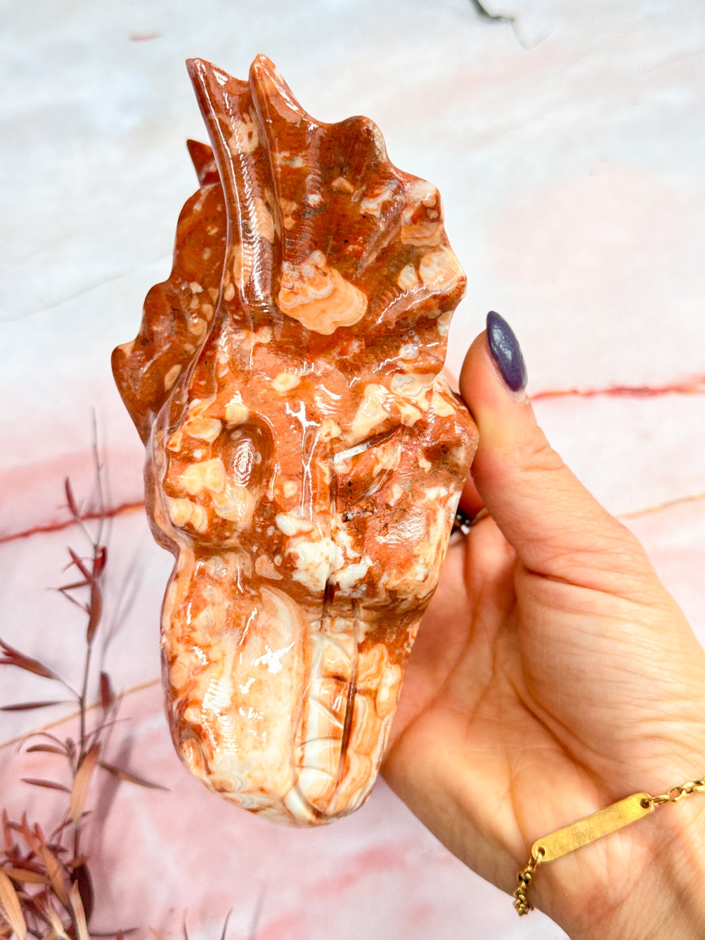 Amber Calcite Dragon Carving