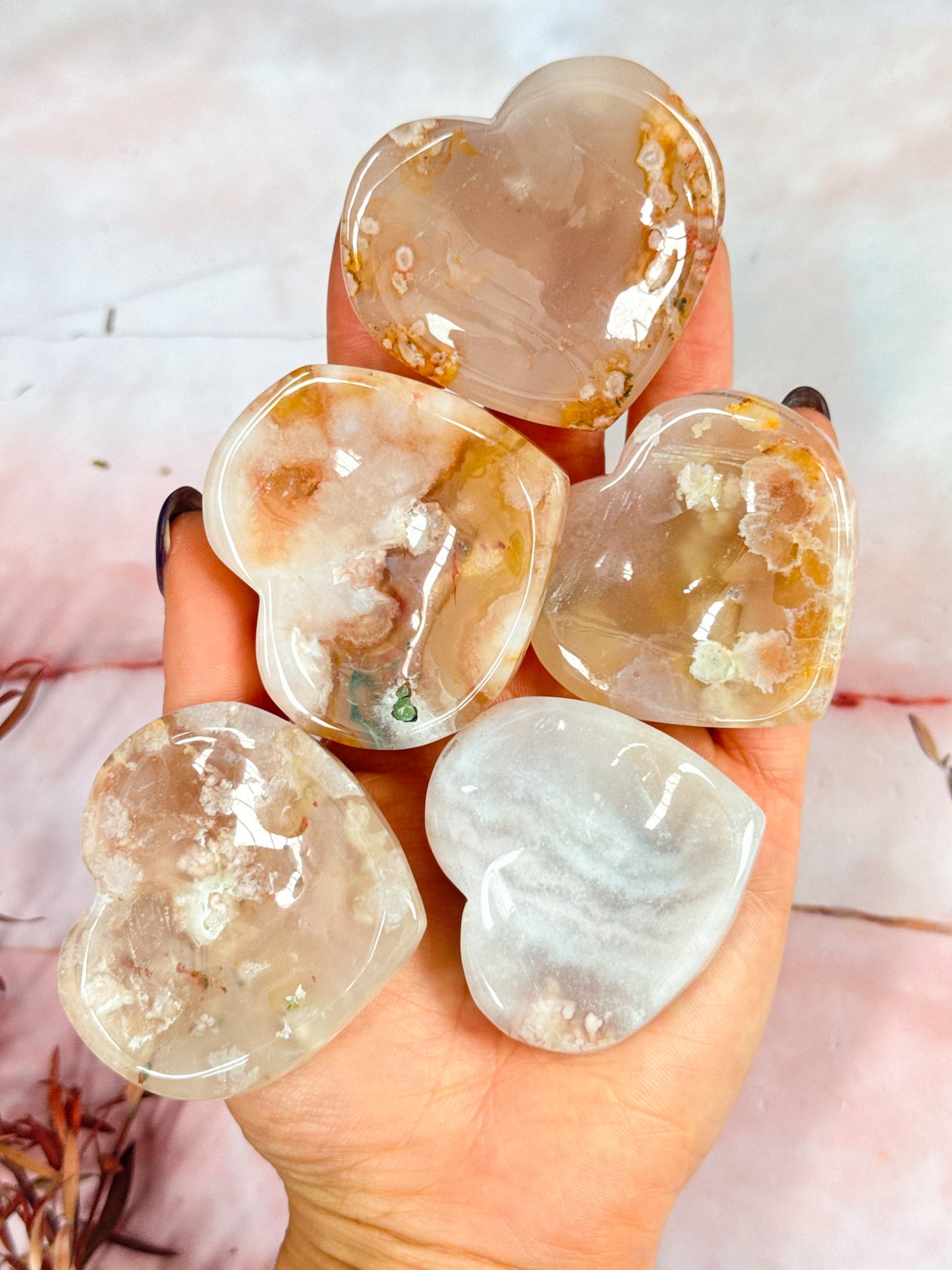 Flower Agate Heart Bowls