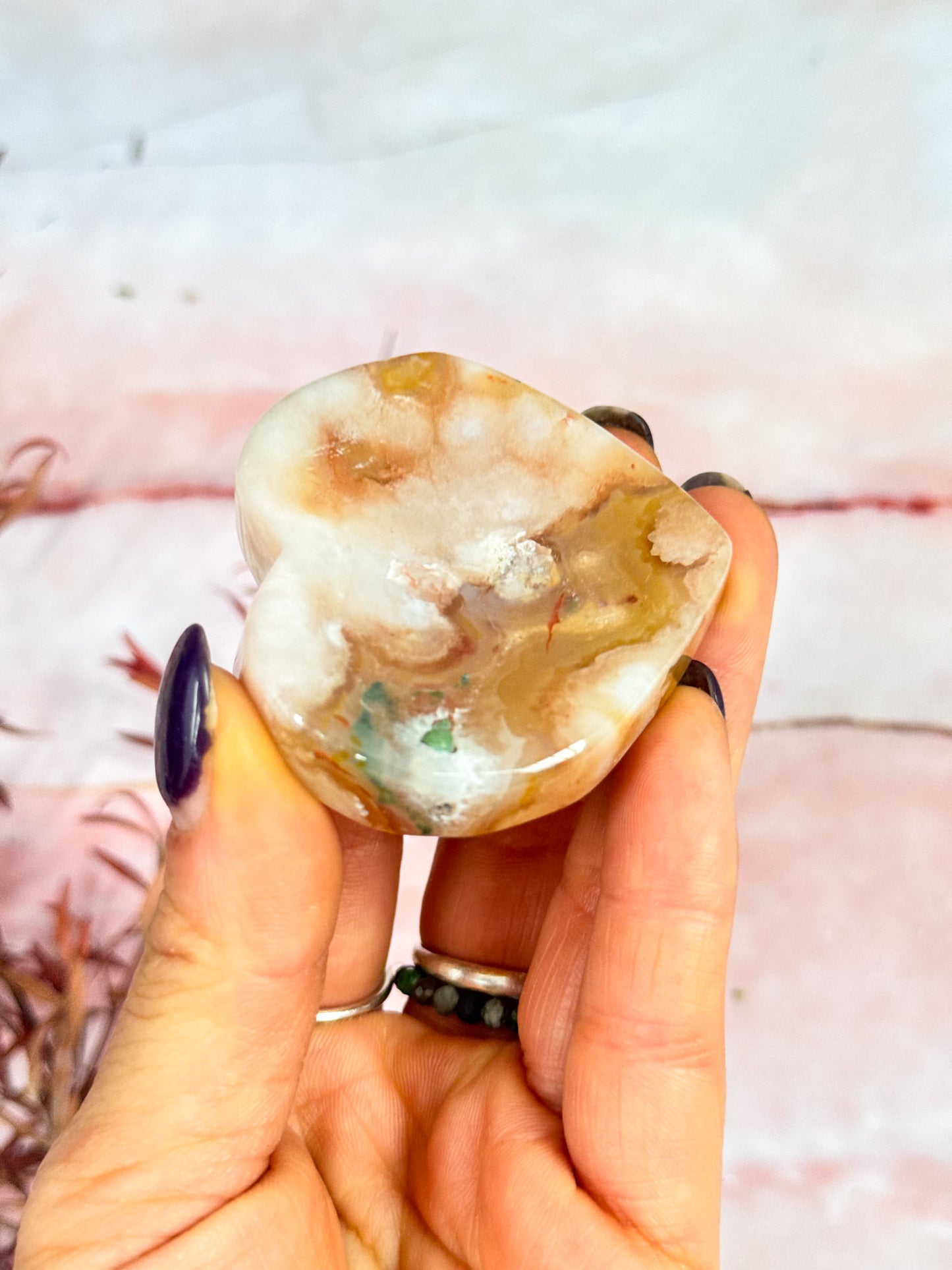 Flower Agate Heart Bowls