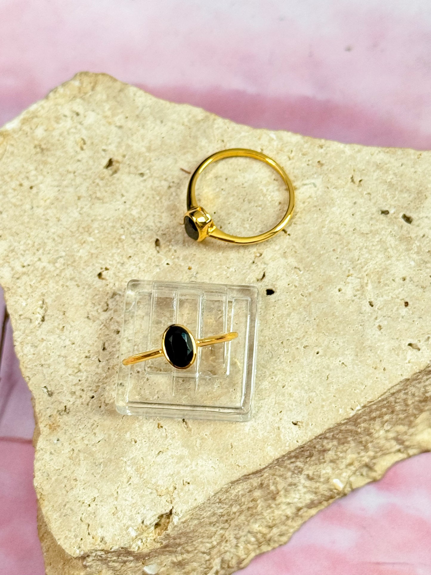 18k Gold Vermeil Obsidian Rings - Size 5