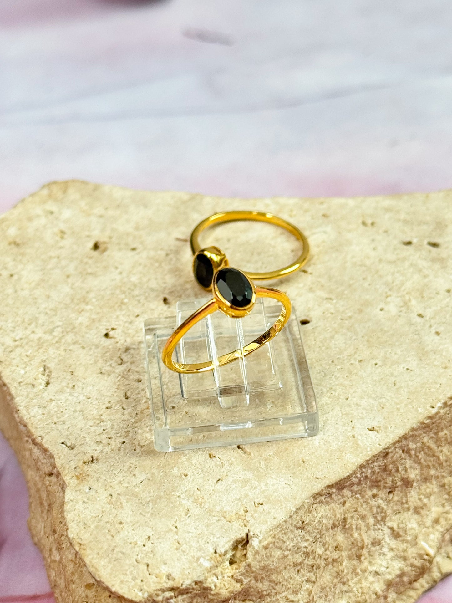 18k Gold Vermeil Obsidian Rings - Size 5