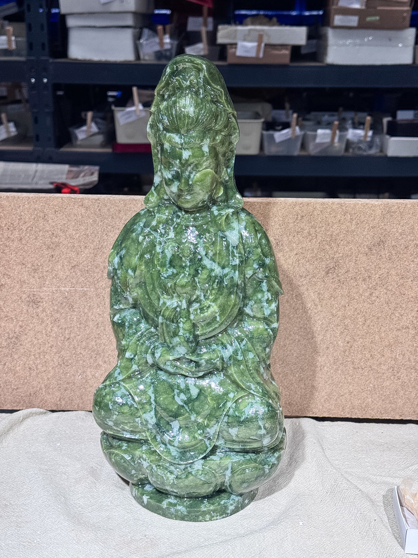 Large Serpentine Guan Yin Carving