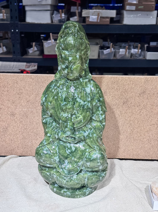 Large Serpentine Guan Yin Carving