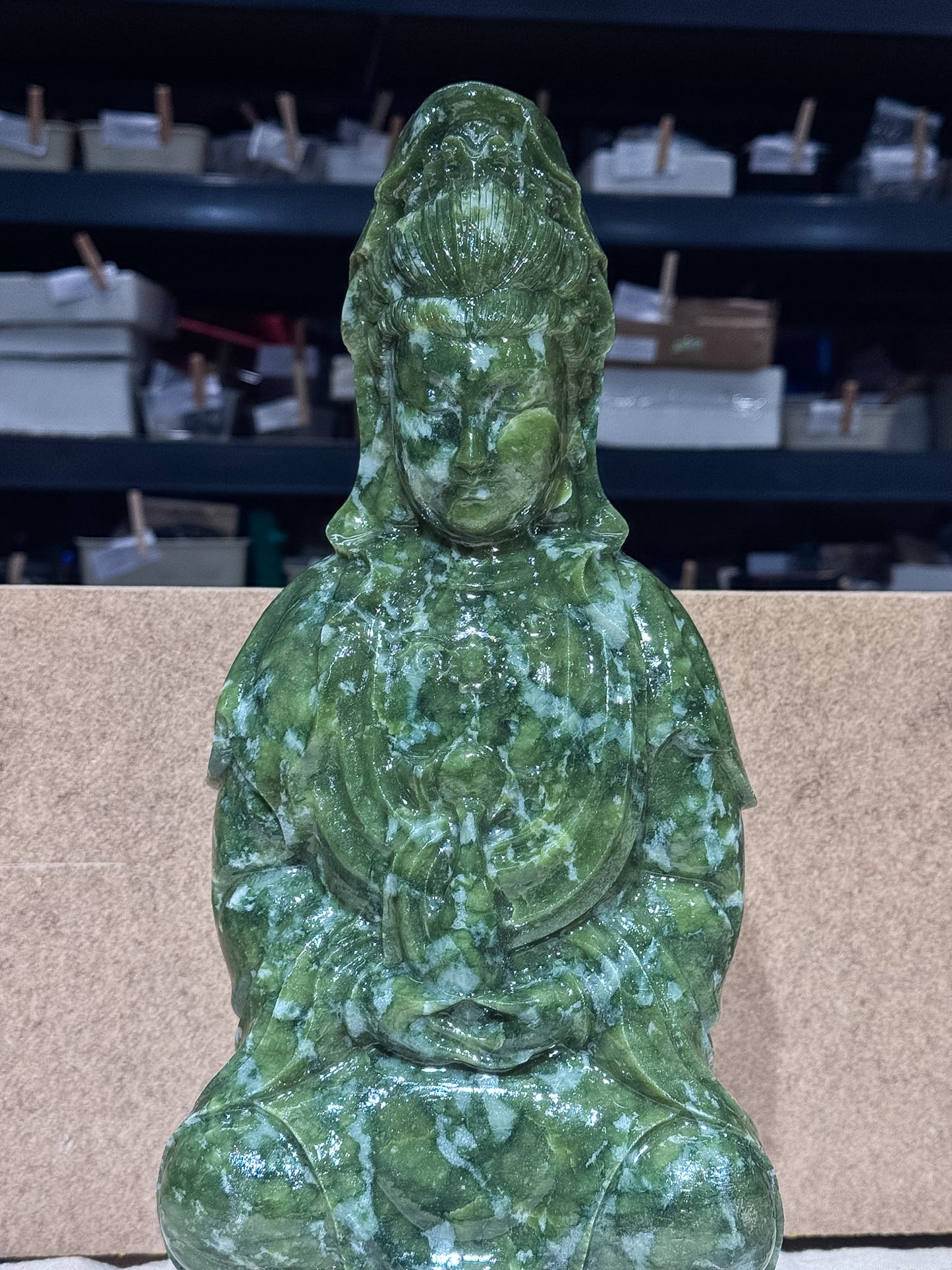 Large Serpentine Guan Yin Carving