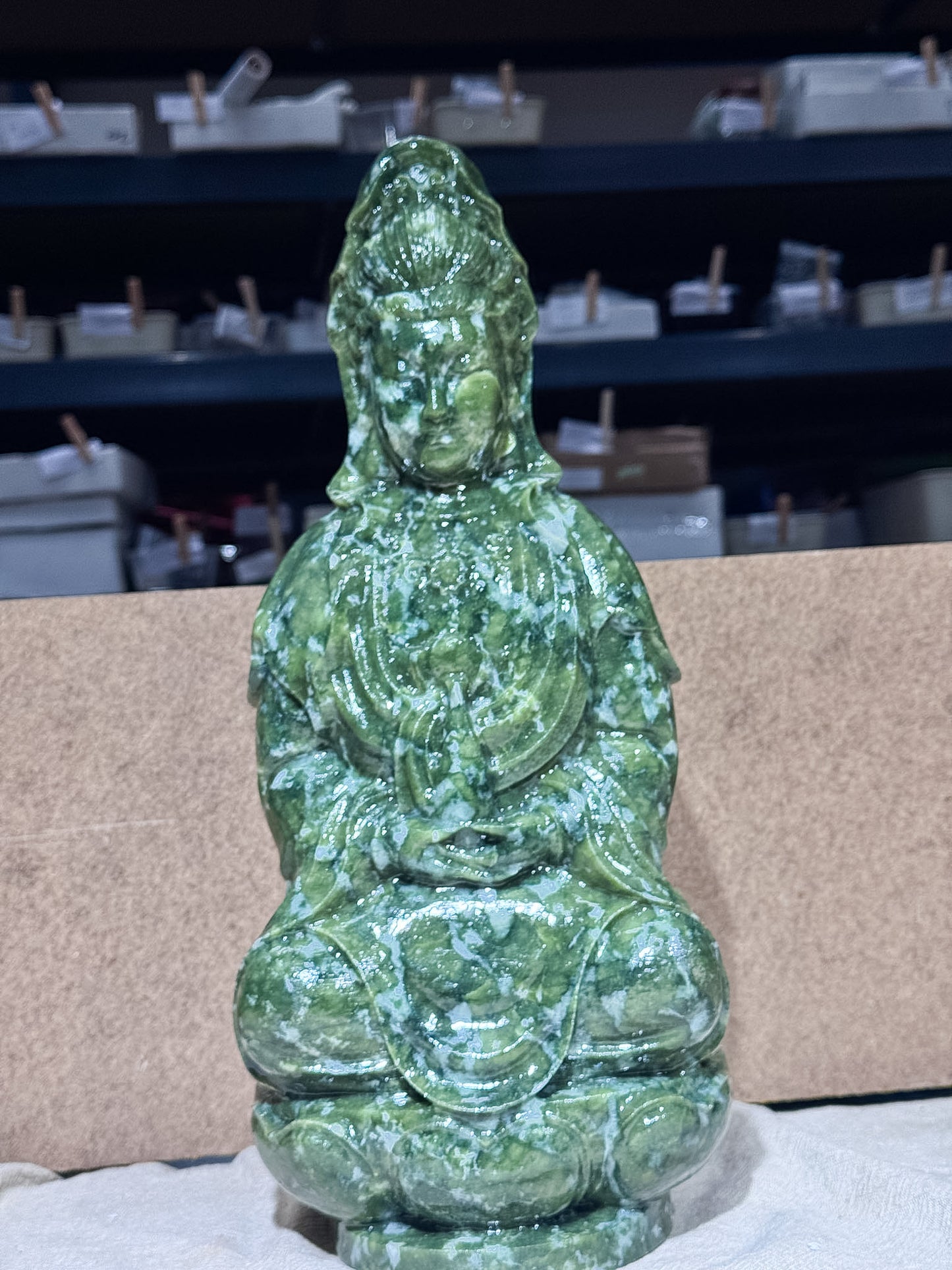 Large Serpentine Guan Yin Carving