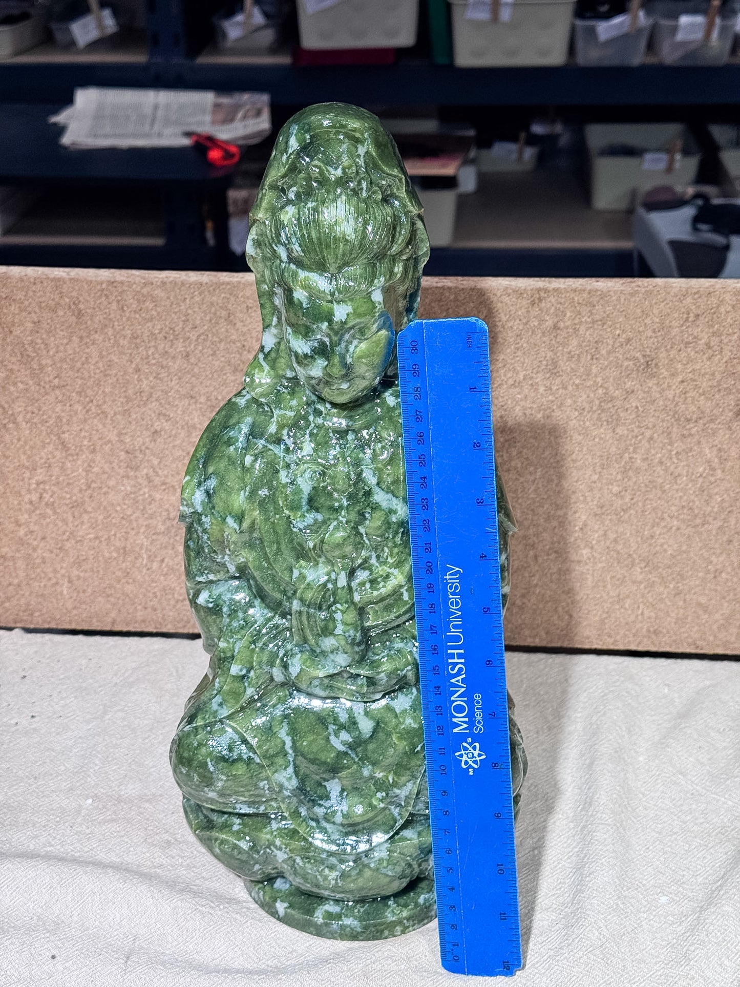 Large Serpentine Guan Yin Carving