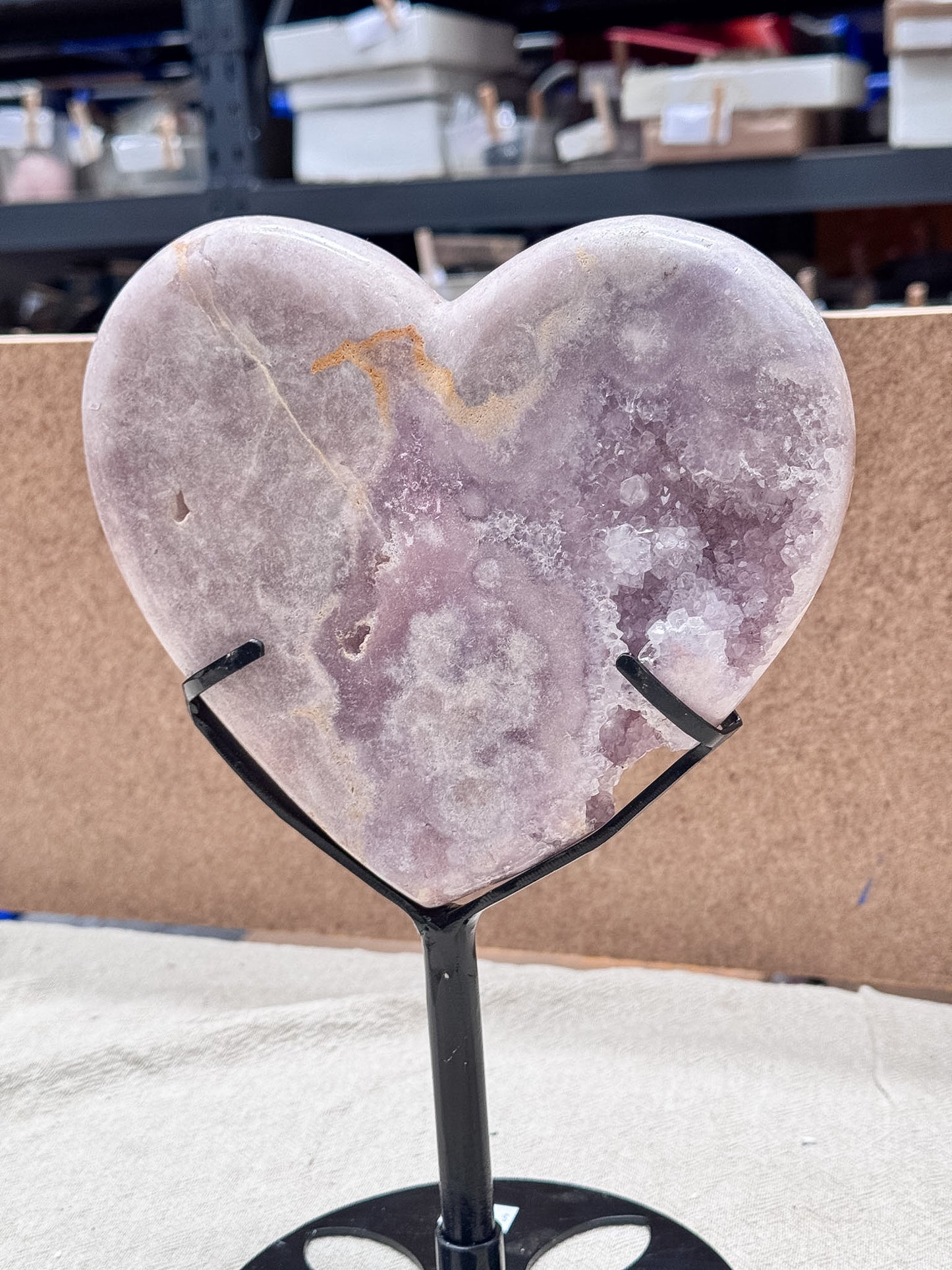 Large Pink Amethyst Heart on Stand