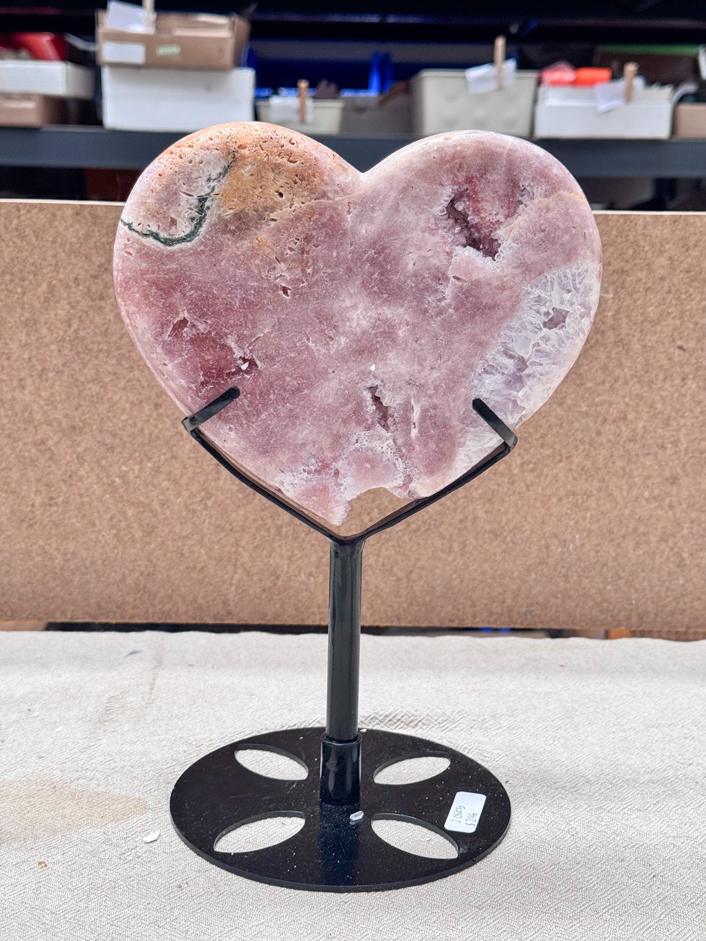 Large Pink Amethyst Heart on Stand