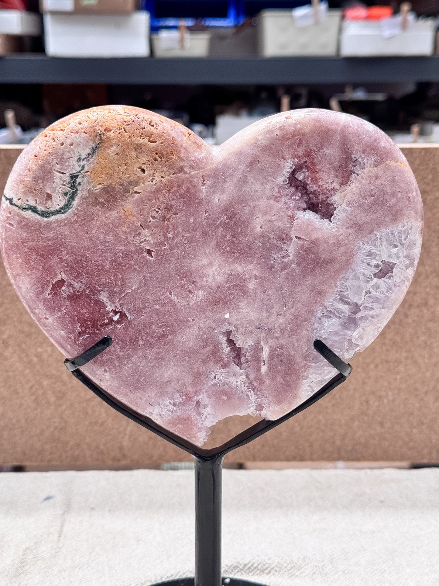 Large Pink Amethyst Heart on Stand