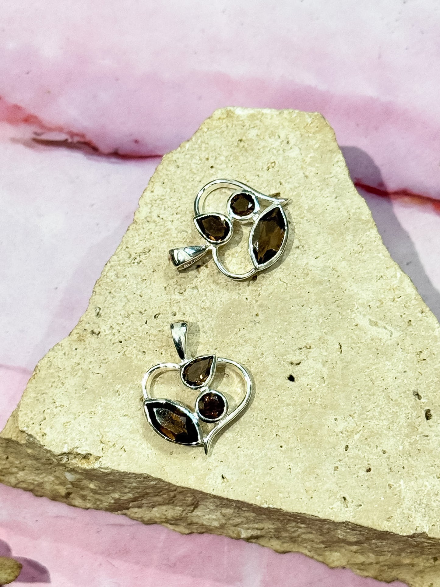 Faceted Smokey Quartz Floral Pendants