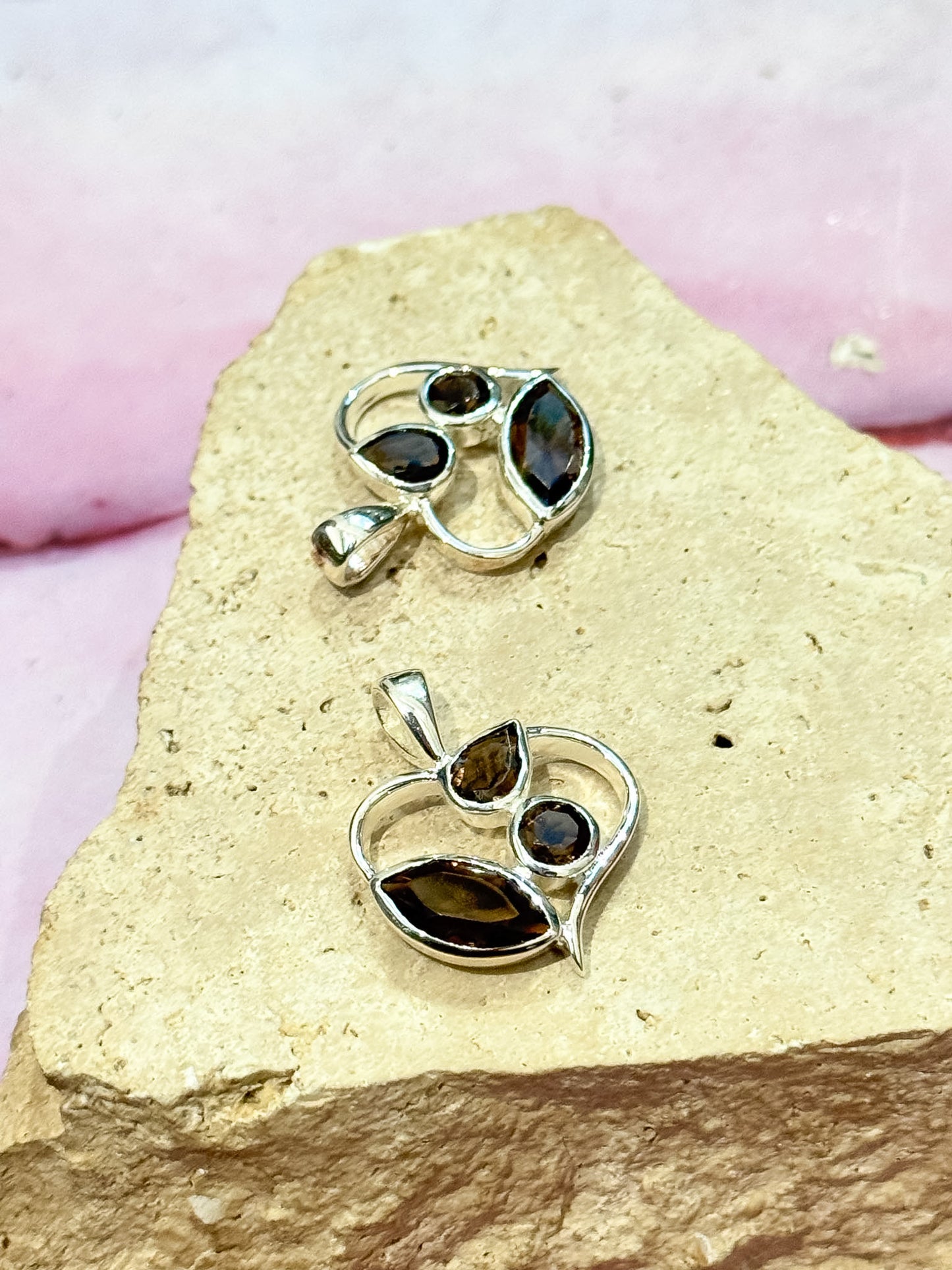 Faceted Smokey Quartz Floral Pendants