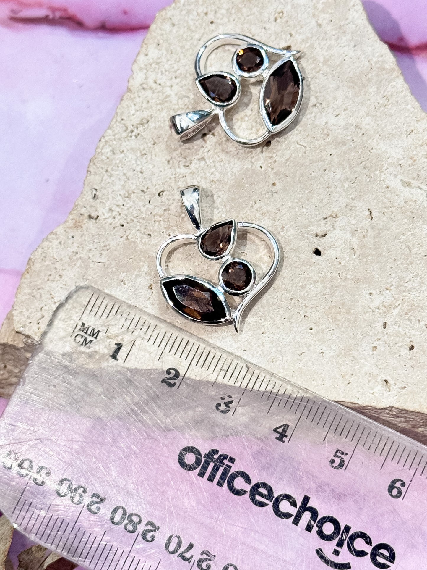 Faceted Smokey Quartz Floral Pendants
