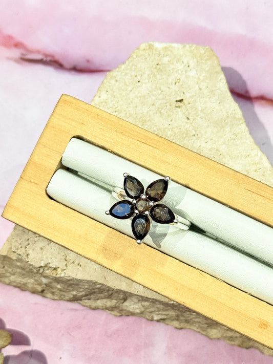 Smokey Quartz Flower Ring - Size 10
