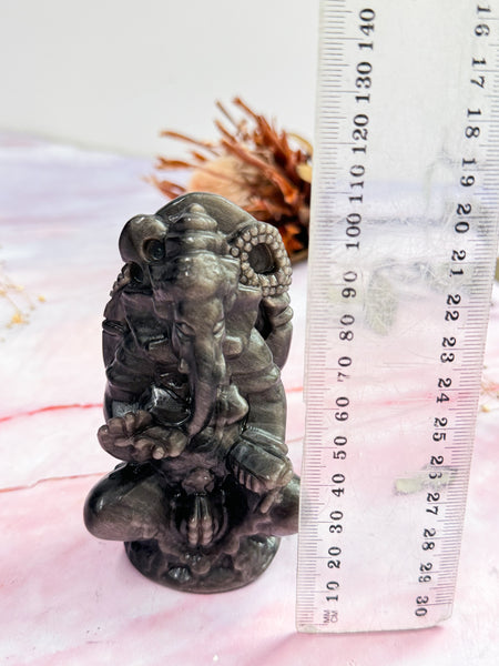 Silver Sheen Obsidian Ganesha Carving