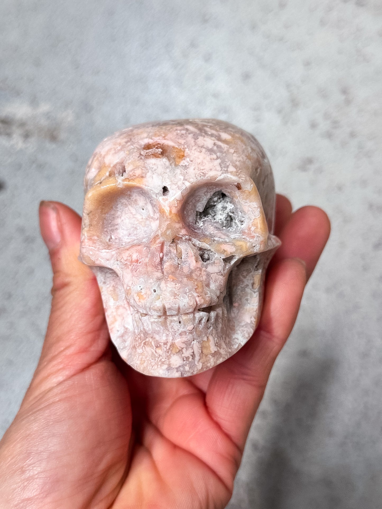 Pink Petal Agate Skull