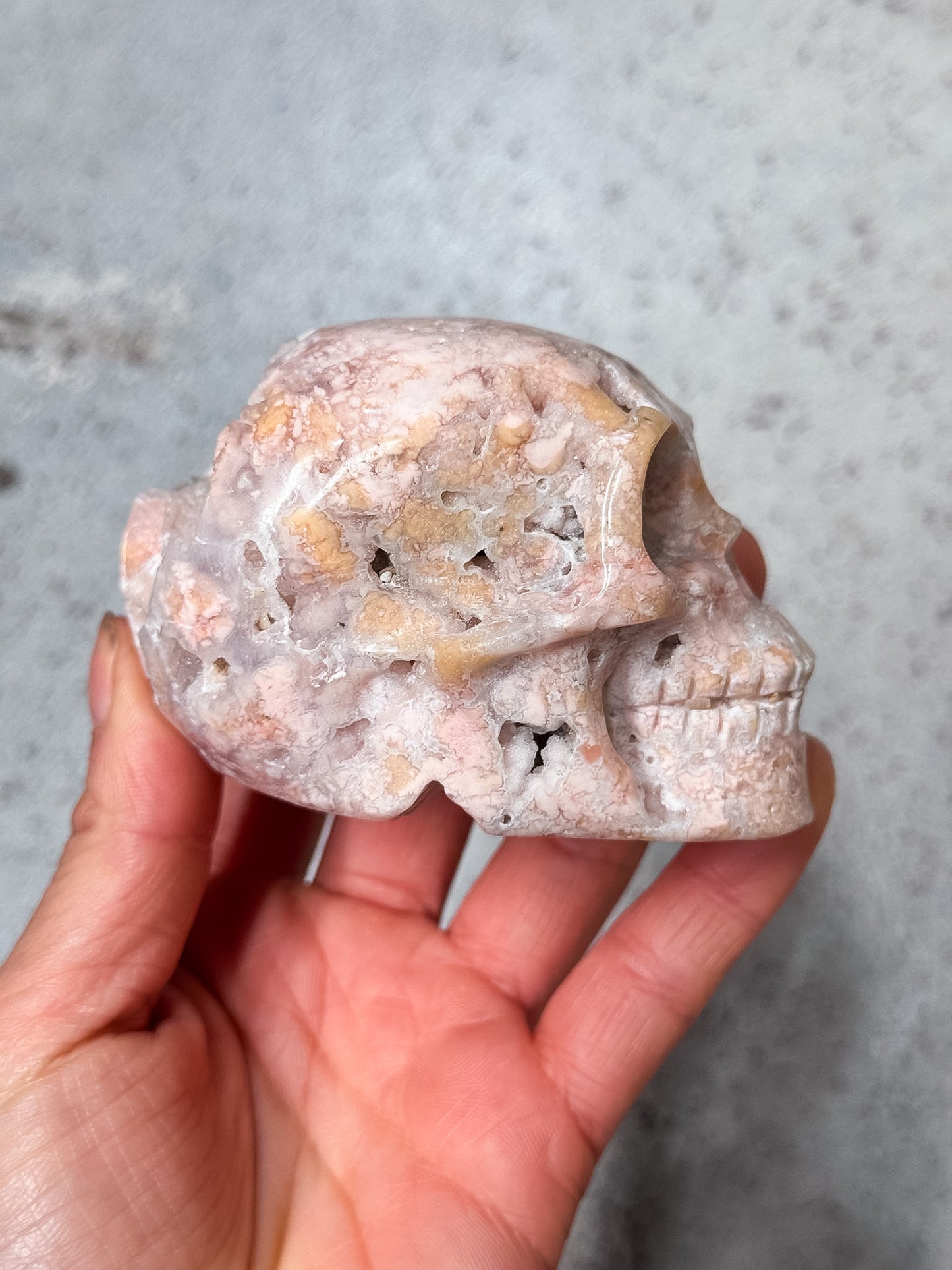 Pink Petal Agate Skull