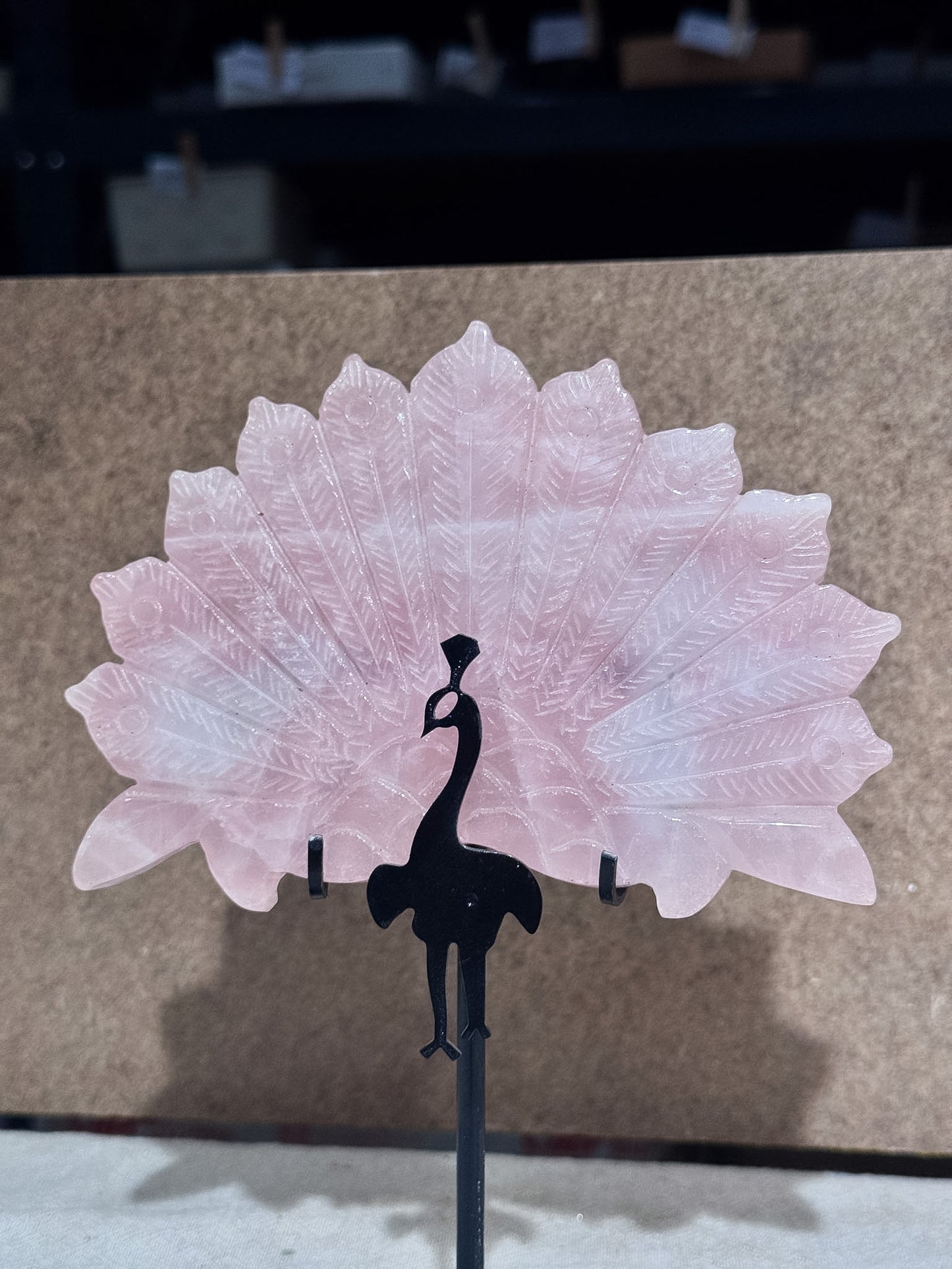 Rose Quartz Peacock on Stand