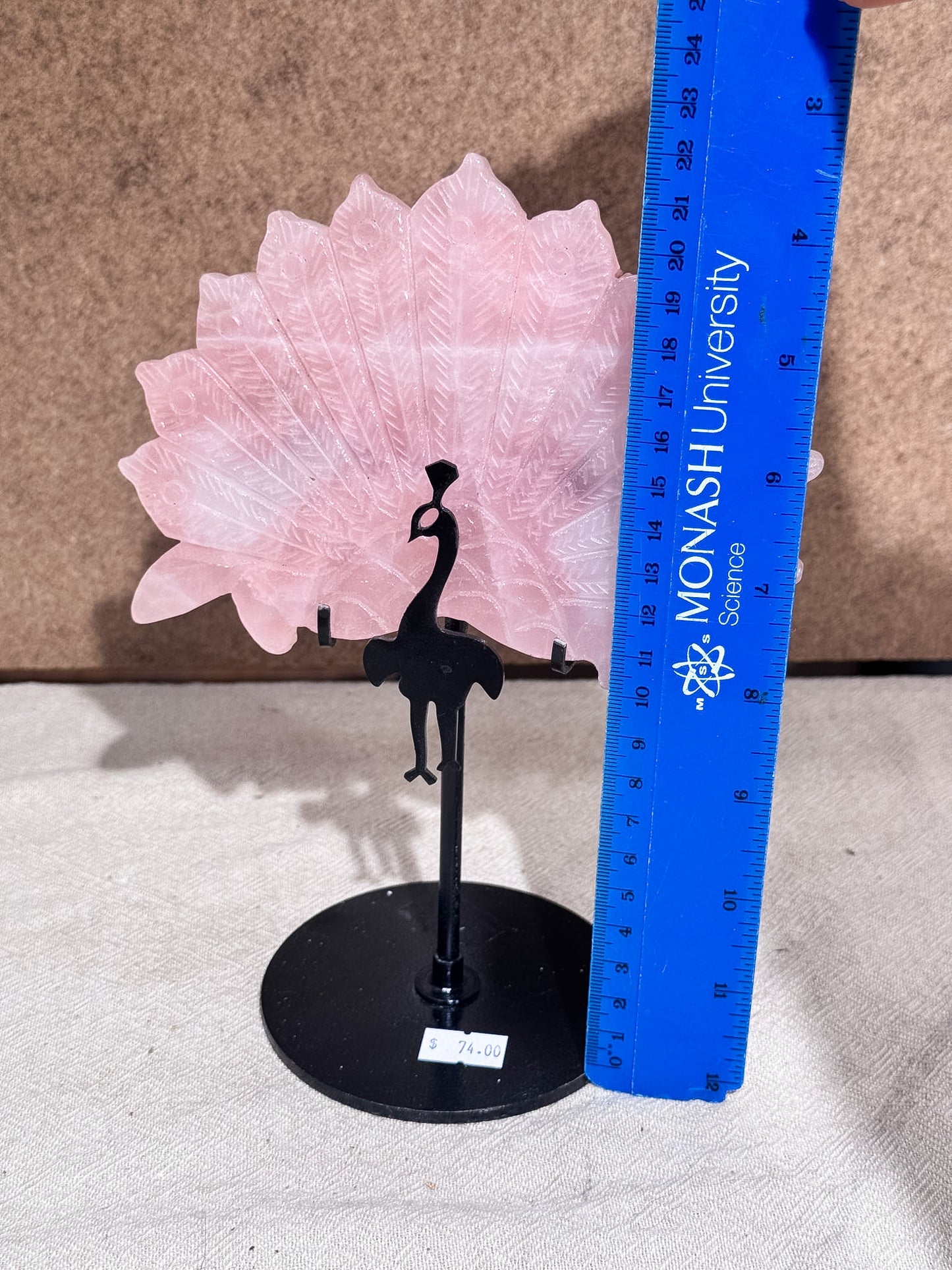 Rose Quartz Peacock on Stand