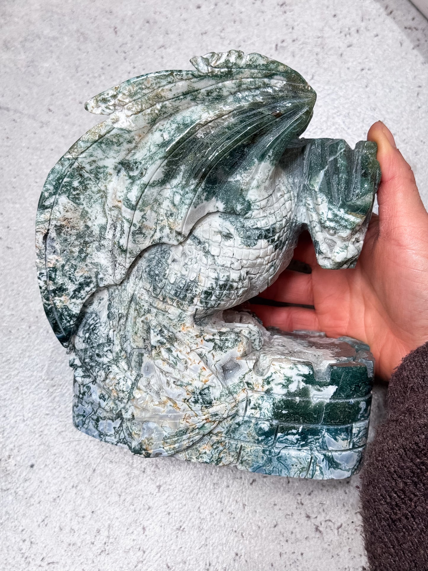 Moss Agate Dragon Carving