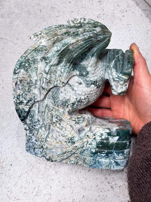 Moss Agate Dragon Carving