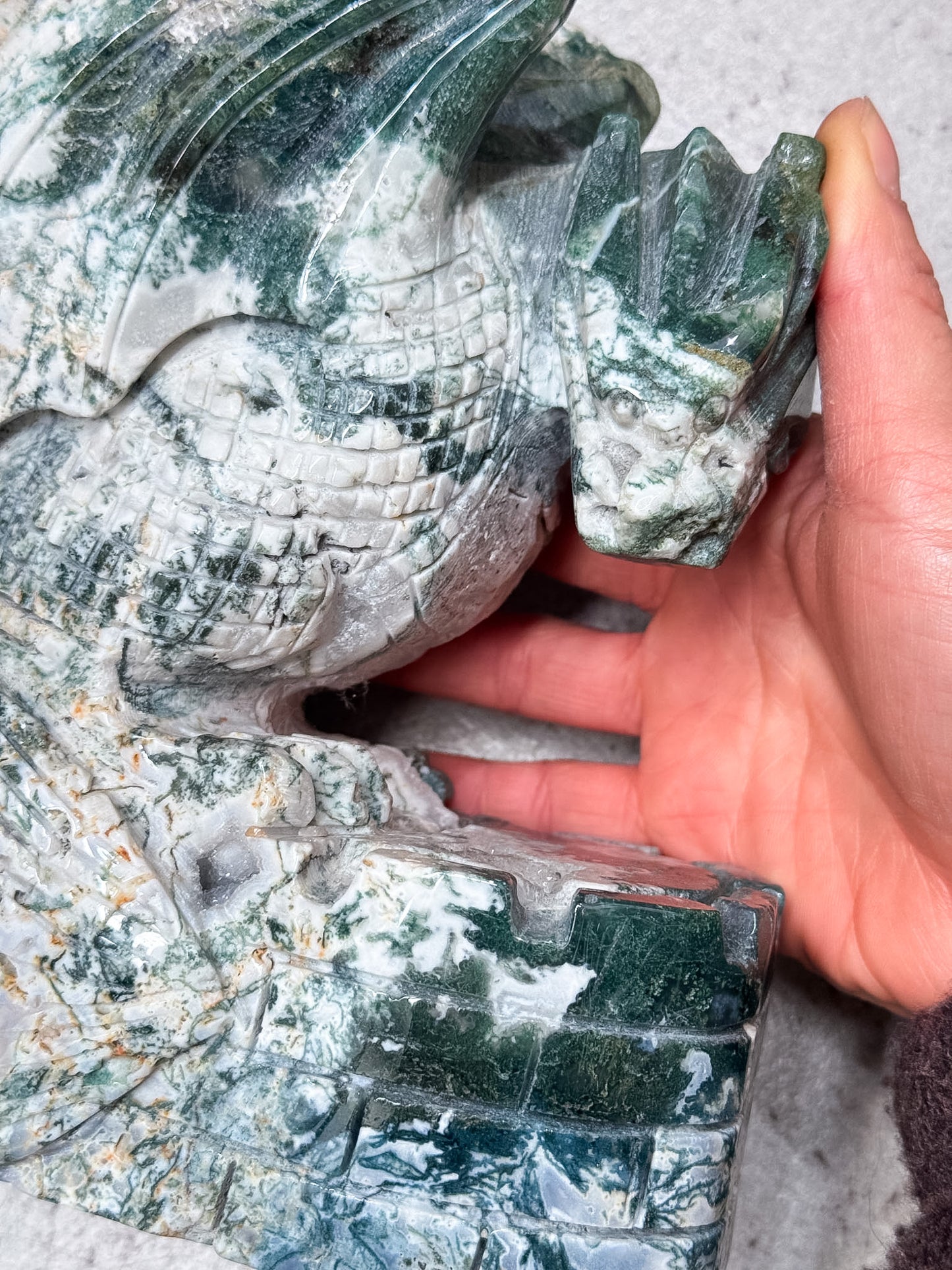 Moss Agate Dragon Carving