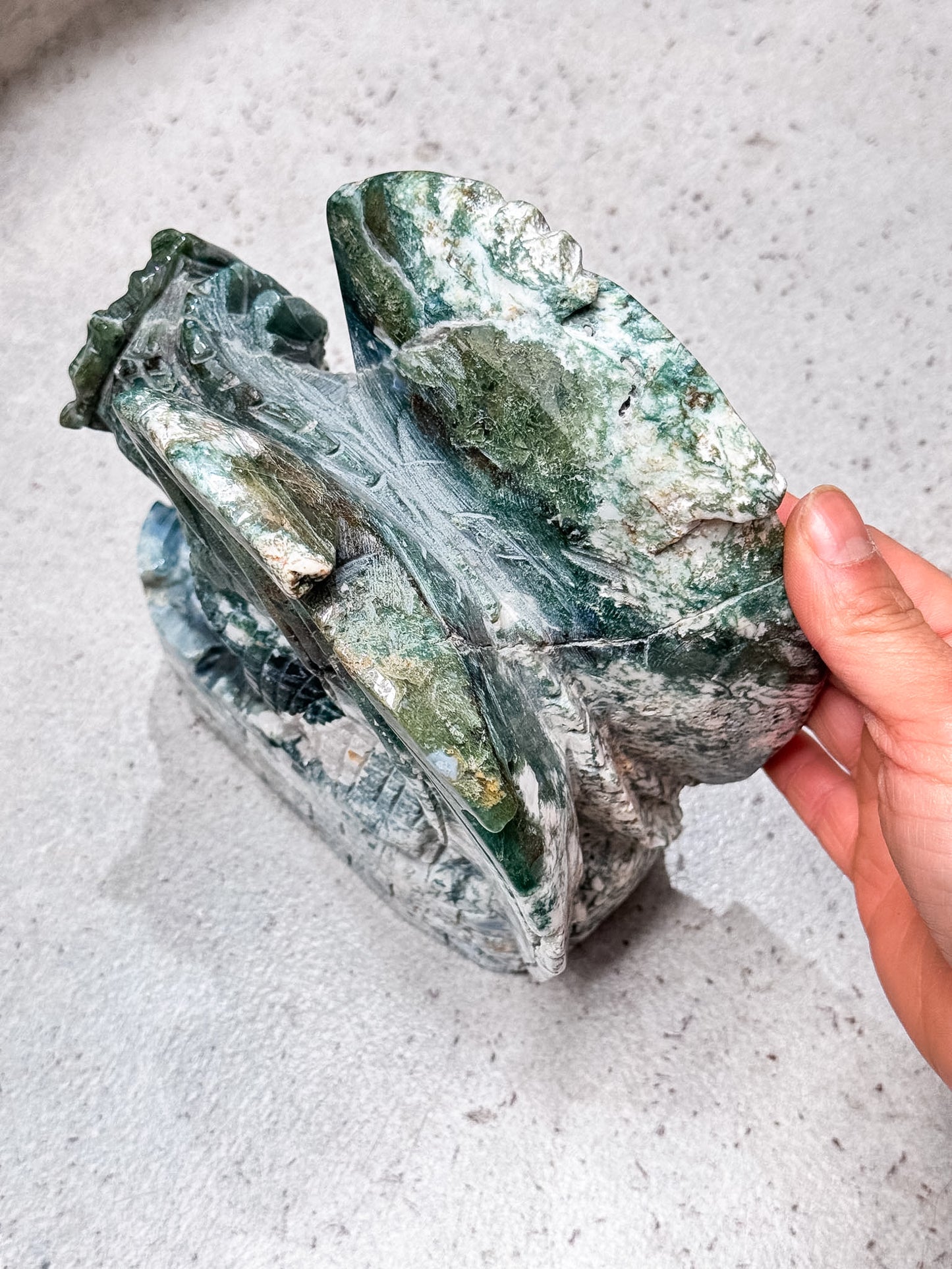 Moss Agate Dragon Carving