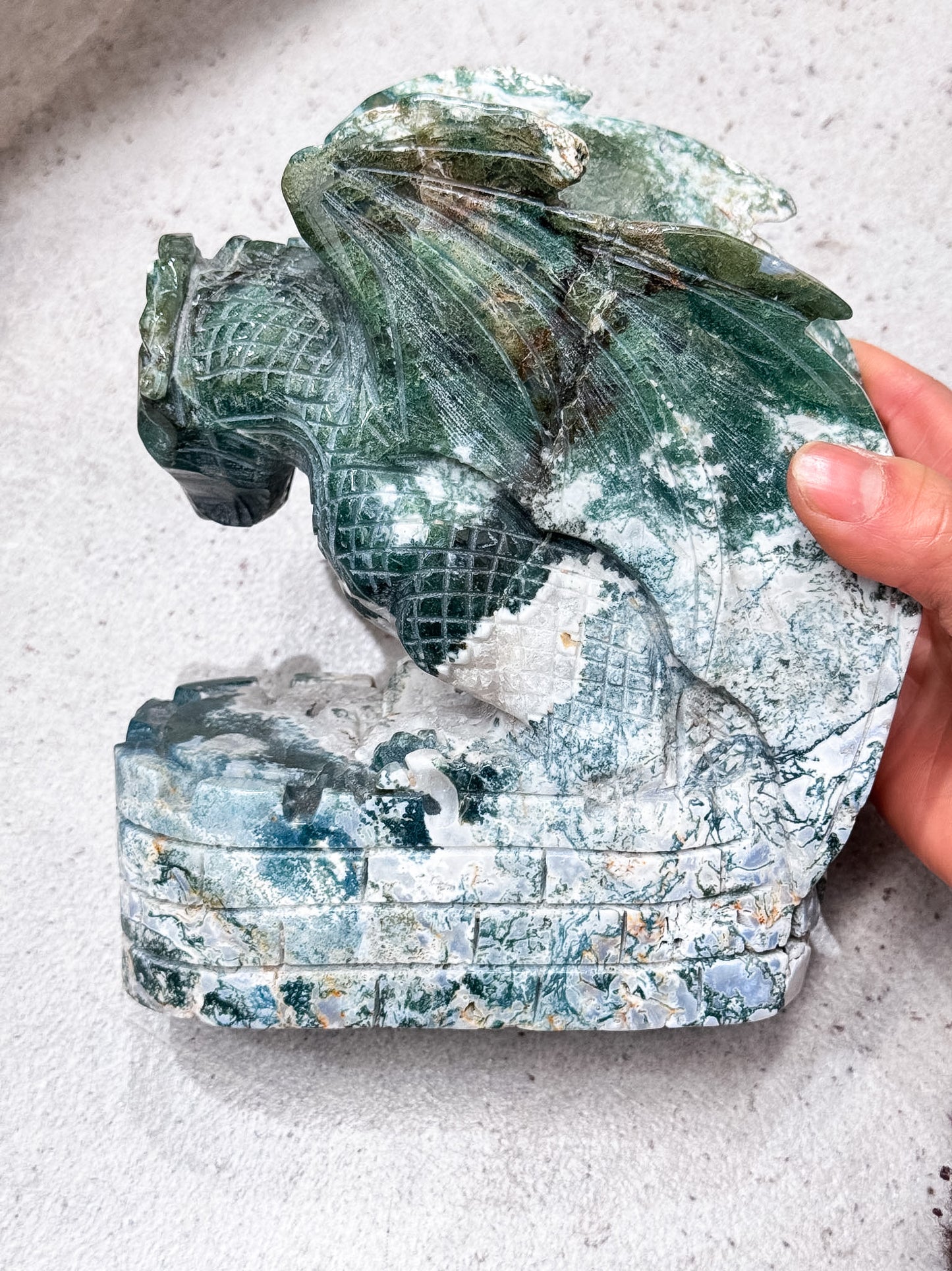 Moss Agate Dragon Carving