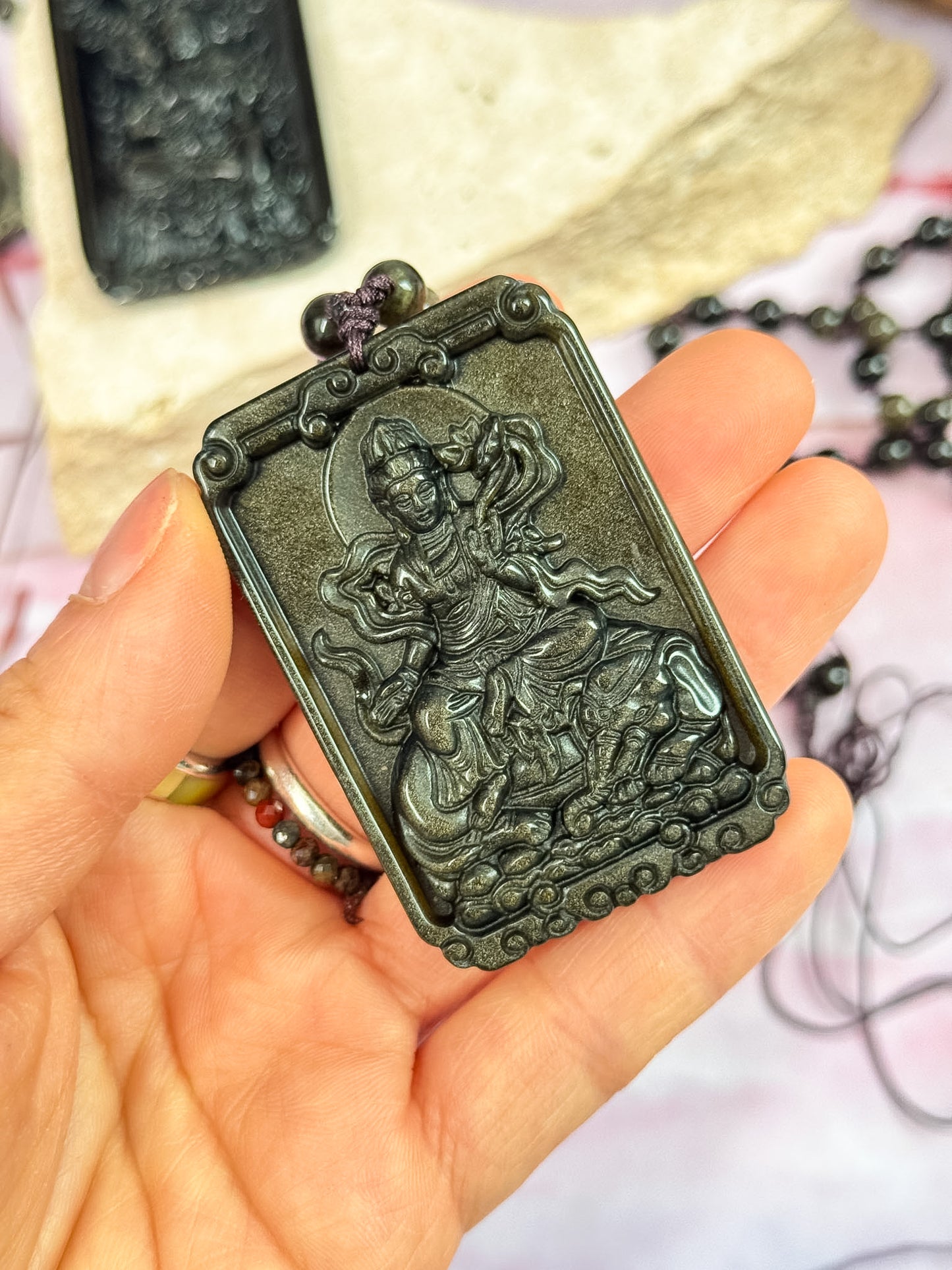 Gold Sheen Obsidian Deity Necklaces