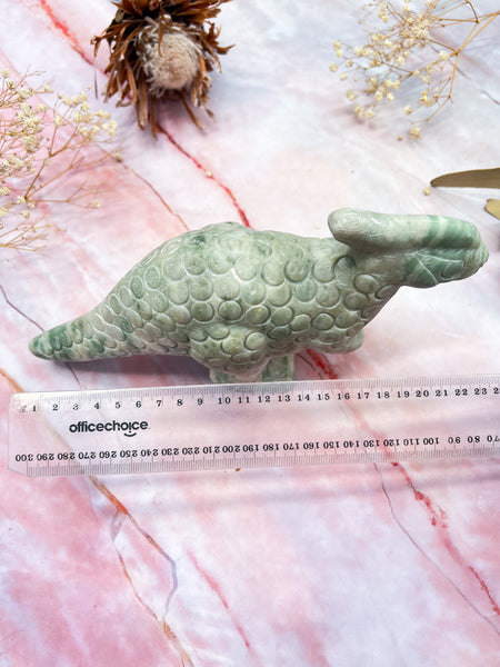 Serpentine in White Jade Parasaurolophus Carving