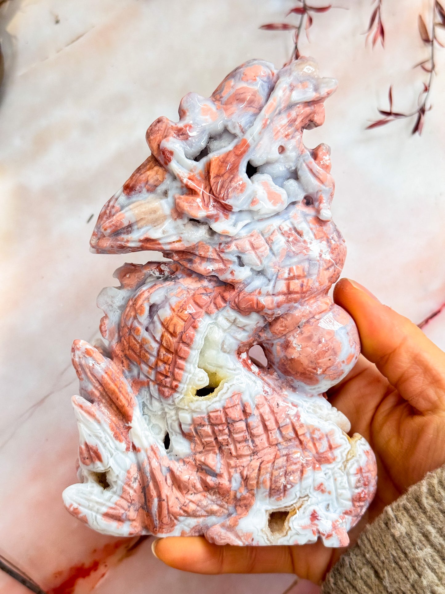 Petal Agate Dragon Carving