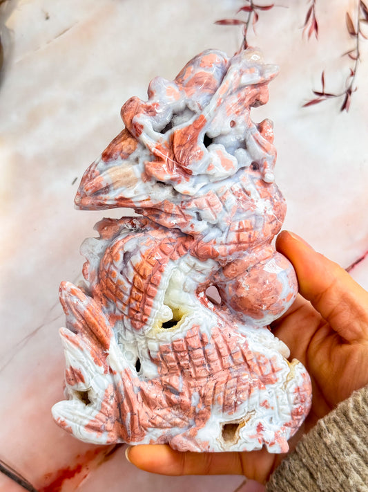 Petal Agate Dragon Carving