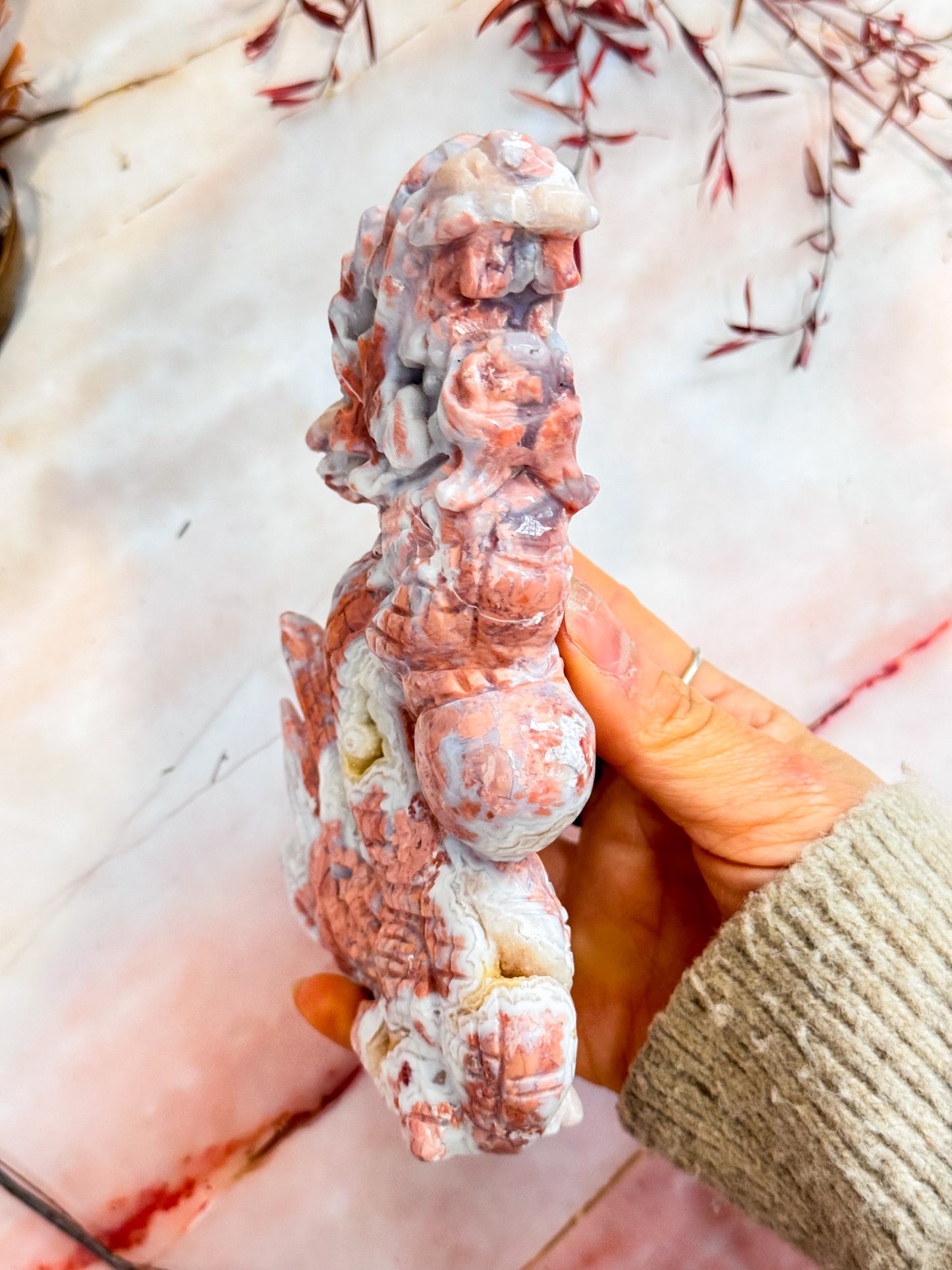 Petal Agate Dragon Carving